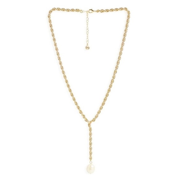 LEEADA Bryn Pearl Gold Rope Lariat Necklace Rachel Zoe - Picture 4 of 6